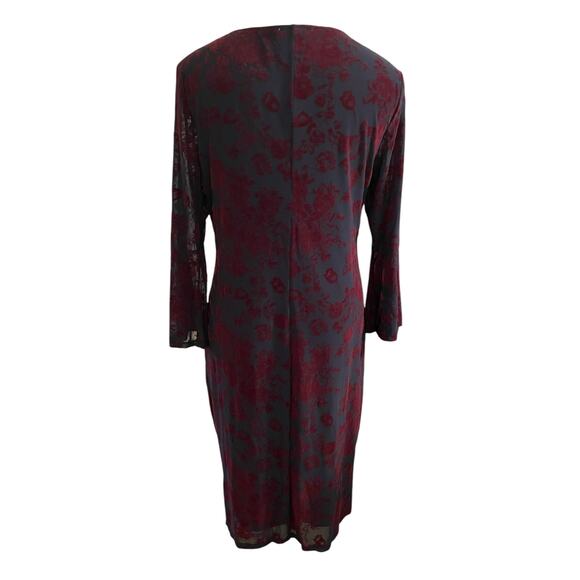 HAANI 1X Wine Flocked Velvet Floral Print Bell Sleeve Hem. - Picture 4 of 7